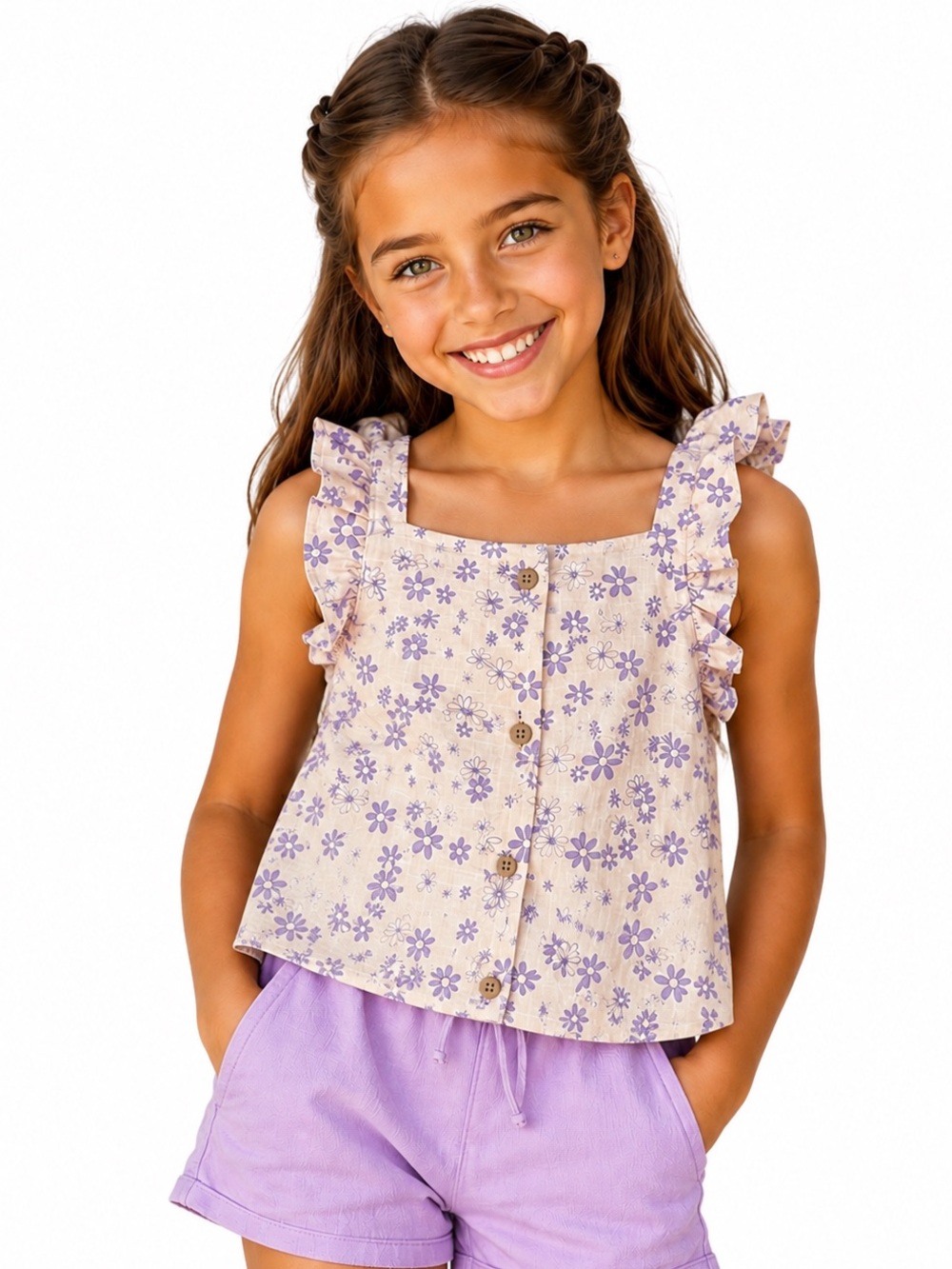 Nik & Leksi floral pattern flutter girls blouse 100% cotton